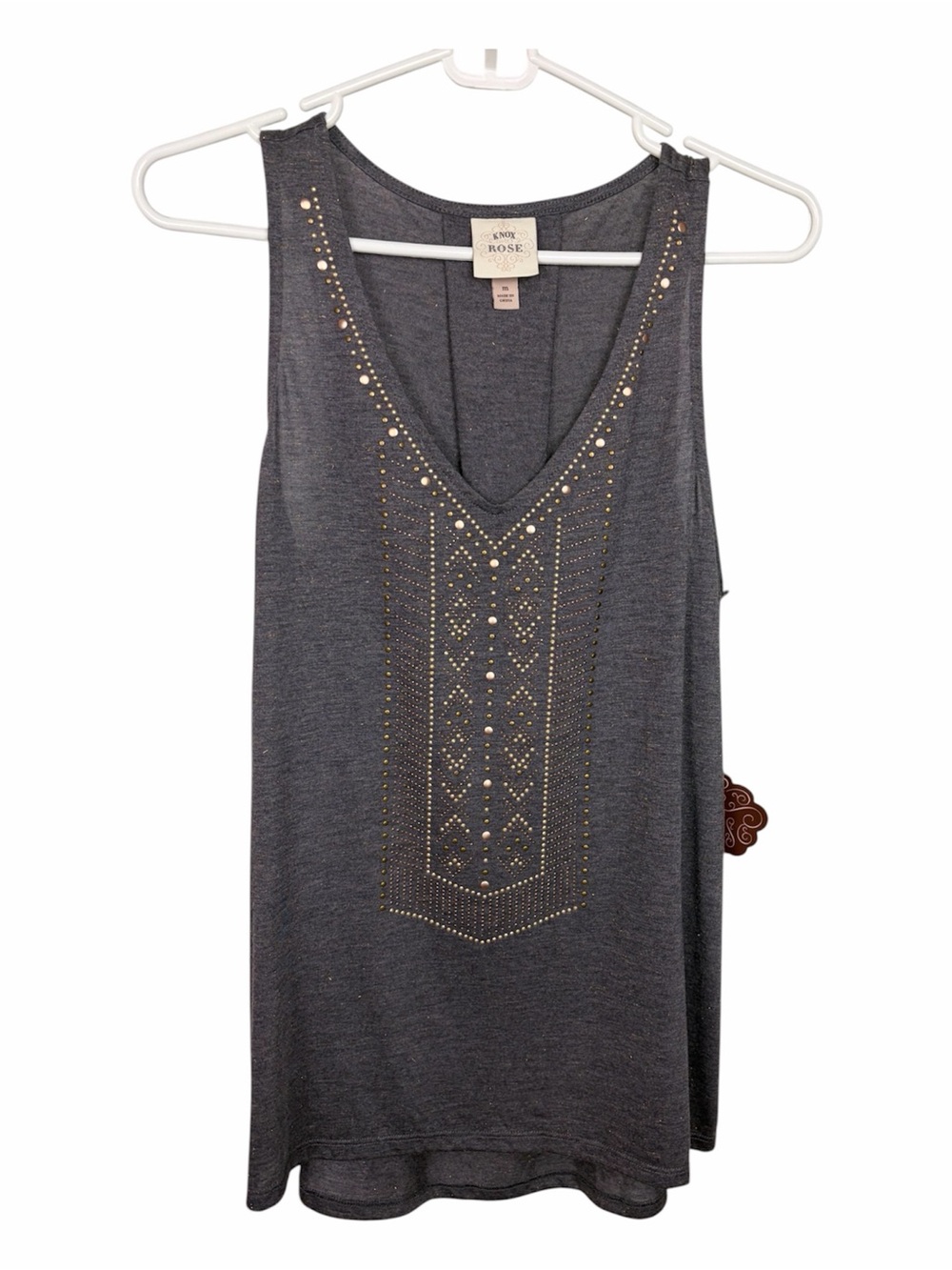 Knox Rose Plum Gray Studded Flowy Boho Indie Tank Top Medium Sleeveless NWT